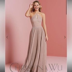 Christina Wu Celebration Rose Gold Halter Neck Maxi Bridesmaid Dress Size 12